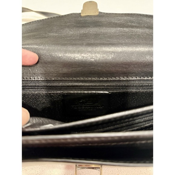 PORTAFOGLI PELLE TOSCANINO TRACOLLA LEATHER WALLET BORSA NERA BORSETTA CROSSBODY - Picture 14 of 16